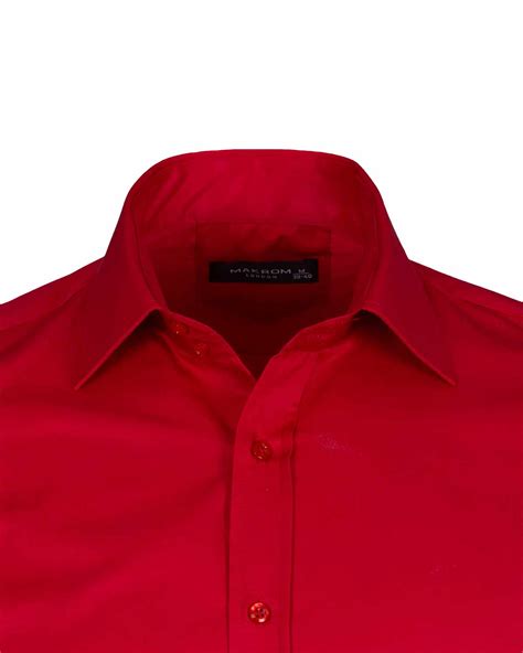 Red Men Shirts - Classic Plain Double Cuff Shirt - Makrom