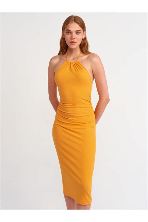Dilvin 90343 Halter Long Dress-orange