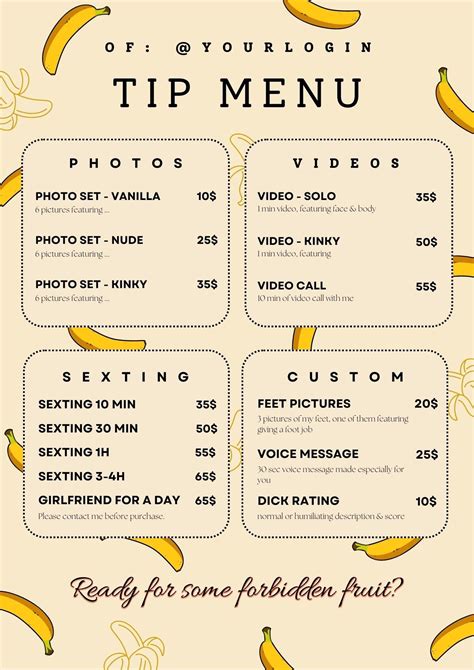 Price List Onlyfans Menu Template