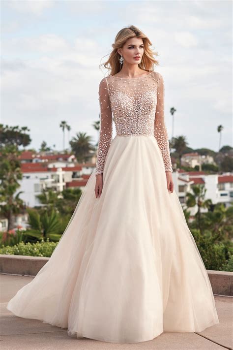F211062 Stunning Long Sleeved Wedding Gown with Illusion Neckline