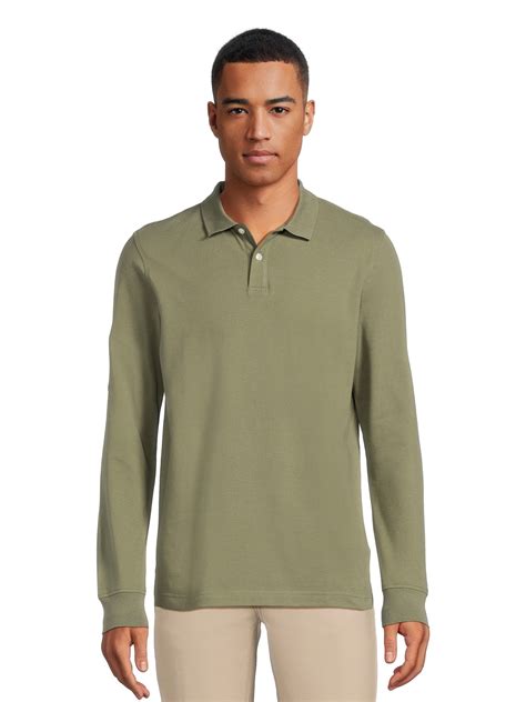 George Men's Pique Polo Shirt with Long Sleeves, Sizes S-3XL - Walmart.com