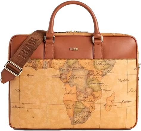 Cintura Uomo Alviero Martini Reversibile - Beige E Nero, Stampa Geografica, Chiusura A Vite, Lavabile A Mano