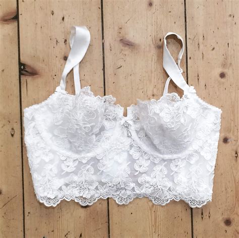 Bridal lace bra in white french calais lace - longline bralette - soft ...