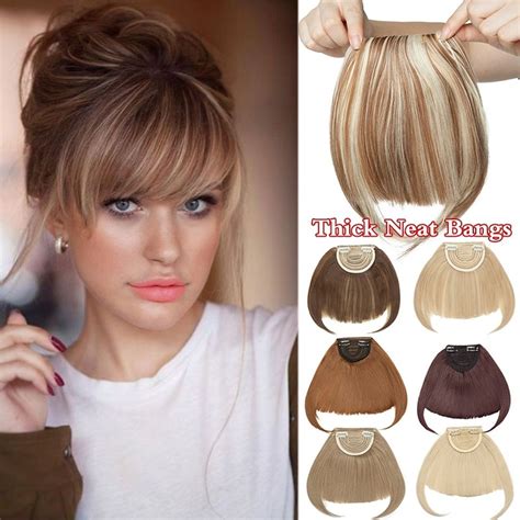 Natural Soft Silky Thick Neat Bang Front Fringe Clip In Hair Extension ...