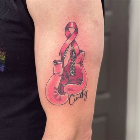 Breast cancer tattoos with boxing gloves | Orangetattooshop.com