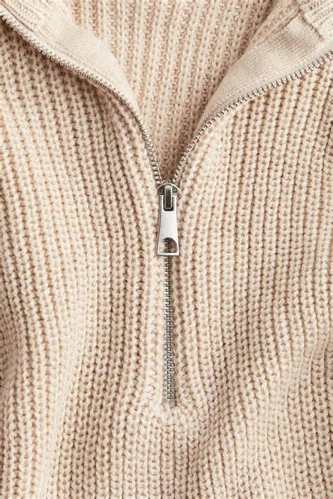 Chunky-Knit Half-Zip Sweater - Light beige - Ladies | H&M US