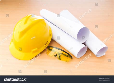 Drawings Hard Hat On Desk Stock Photo 87372833 | Shutterstock