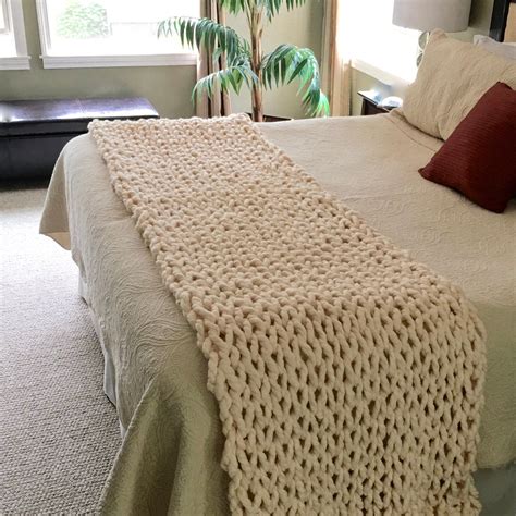 Chunky Knit Throw - Arm Knit Blanket - Bed Runner fits end of a king or ...