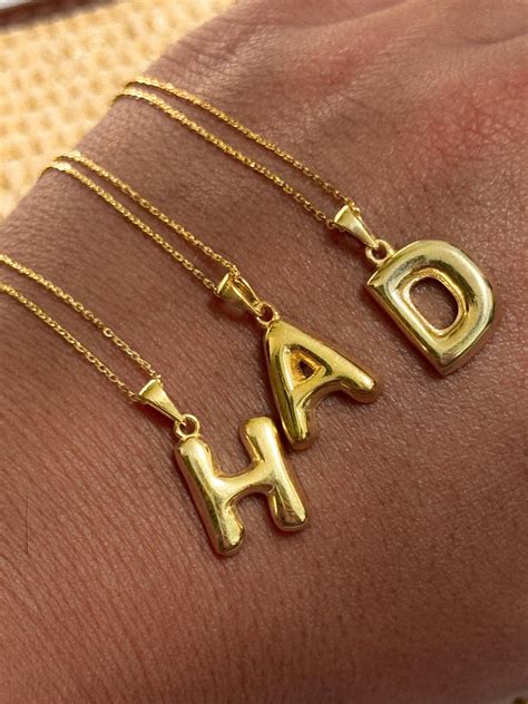 Silver 3D Bubble Letters Necklace, Custom Bubble Letter Initial ...