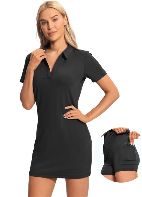 Hiverlay Women Golf Polo Dress with Shorts and Pockets Short Sleeve V ...