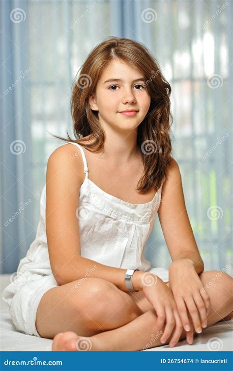 Beautiful Teen Girl at Home in White Dress Stock Photo - Image of glamour, dress: 26754674