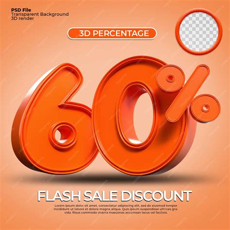 Premium PSD | 3d render number 60 percentage orange color for sale discount