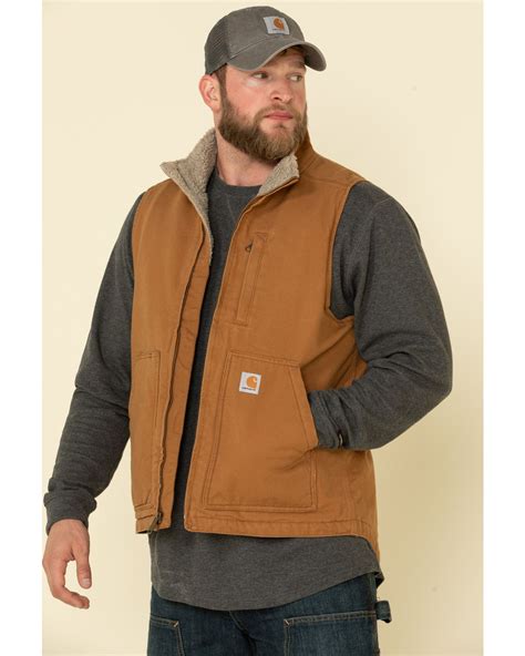 Carhartt Men's Brown Washed Duck Sherpa Lined Mock Neck Work Vest ...