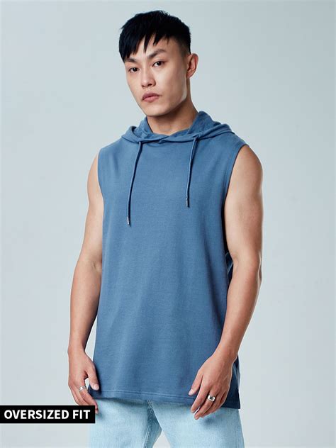 Buy Solids Denim Blue Hooded Vest Online