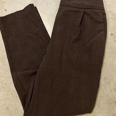 brown plaid dress pants these are comfy and really... - Depop