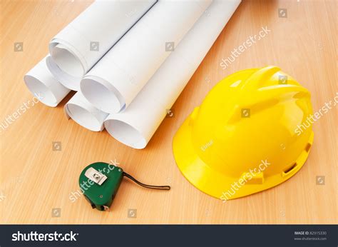 Drawings Hard Hat On Desk Stock Photo 82915330 | Shutterstock