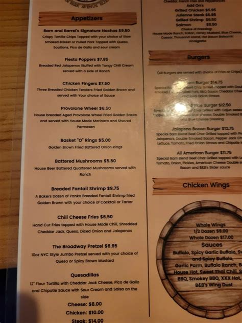 The Barn & Barrel Bar and Grill Menu - Updated October 2025