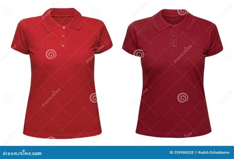 Woman Red Polo Shirt Isolated on White. Mockup Female Polo T-shirt ...