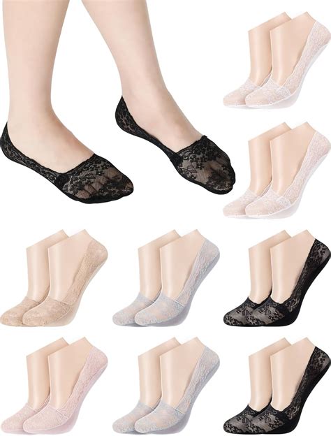 Amazon.com: Geyoga 8 Pairs Women Lace Fishnet Ankle Socks Transparent ...