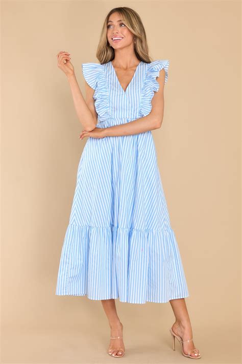 Pretty Blue Stripe Midi Dress - Casual Dresses | Red Dress