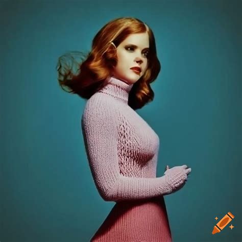 Young Amy Adams with messy retro vintage hairdo, wearing a knitted pink ...