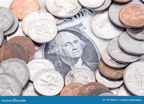 Money, US Dollars Bank Notes, Penny, Nickel, Dime, Quarter on a White ...