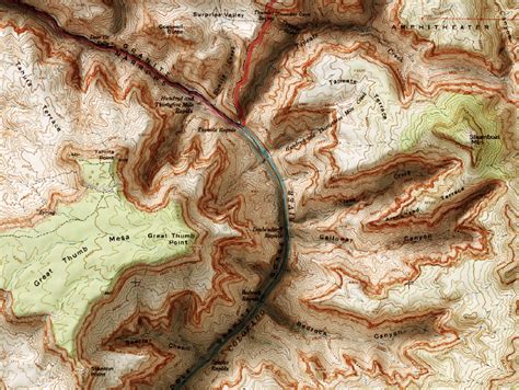 Grand Canyon National Park Map 2D Vintage Topographic Relief Print ...