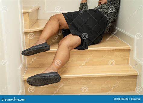 Asian Lady Woman Patient Fall Down the Stairs because Slippery Surfaces ...