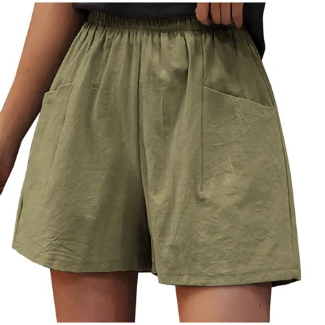 Posijego Womens Cotton Linen Casual Shorts Elastic Waist Baggy Short ...