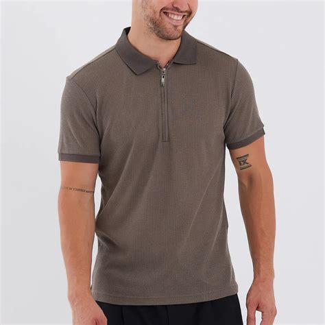 Tony Waffle Texture Zip-Up Polo // Brown (S) - Plus Ninety Apparel ...