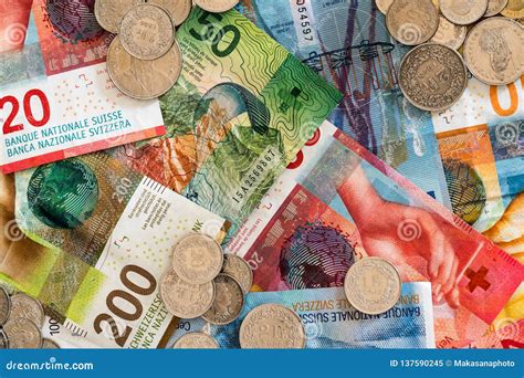 Swiss Franc Money in Coins and Colorful Bills Stock Image - Image of ...
