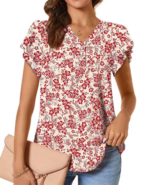 Fantaslook V Neck Womens Tops Dressy Ruffle Sleeve Shirts Button Up ...