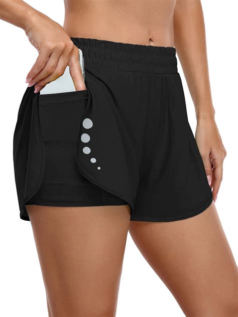Sociala Women's 2 in 1 Running Shorts with Pockets Workout Athletic ...