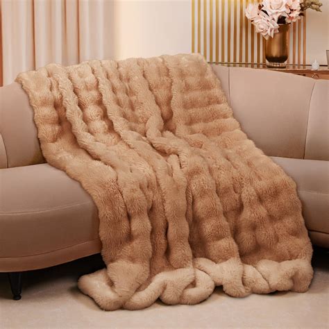 Light Brown Throw Blanket for Bed, Couch, Living Room - 60 X 80 in Faux ...