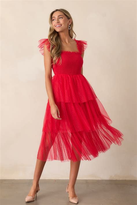 Red Tiered Midi Dress - All Dresses | Red Dress