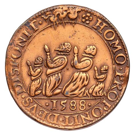 Elizabeth I, Defeat of The Spanish Armada Copper Jeton 1588, in copper ...