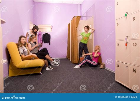 Girls in the locker room stock photo. Image of brunette - 13569406