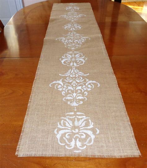 Burlap Table Runner Damask Design Hand Painted, Wedding Runner - Etsy ...
