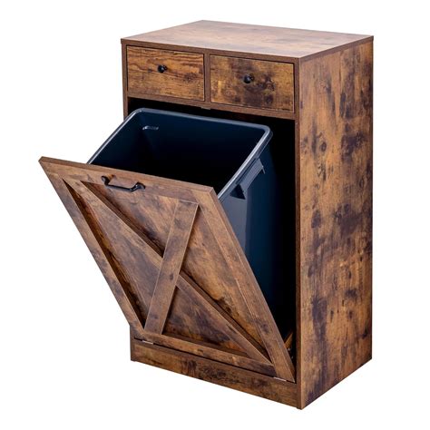 13 Gallons Tilt Out Trash Can Cabinet, Wooden Trash Cabinet with 2 ...