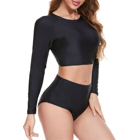 Zando Qucik Dry Bikini Sets 2 Piece Swimsuit Long Sleeve Bikini Tops ...