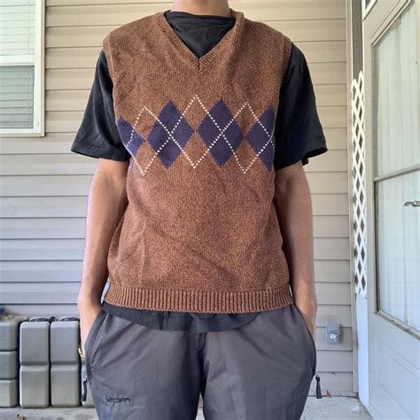 Brown and navy argyle style sweater vest By britches... - Depop