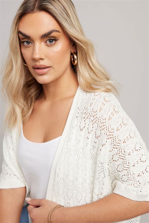 YOURS Plus Size White Crochet Short Sleeve Cardigan | Yours Clothing