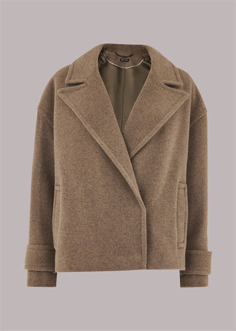 Oatmeal Relaxed Cropped Wool Coat | WHISTLES | Whistles UK