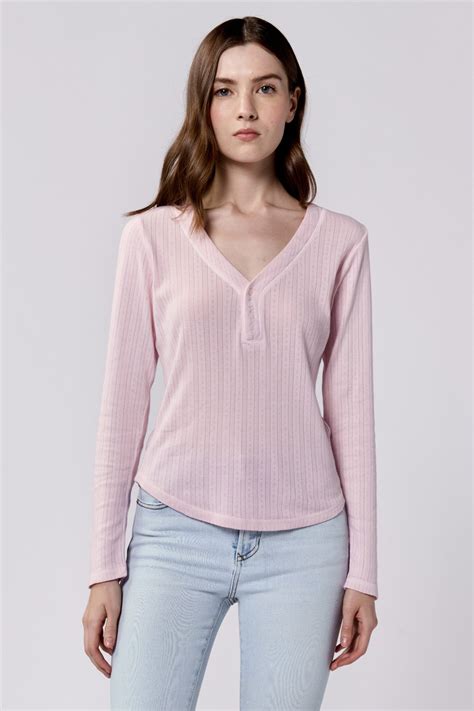 CORTADO LONG SLEEVE FITTED HENLEY TOP PINK A BOO | DEAR JOHN DENIM