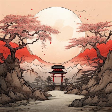 Premium AI Image | Japan art style cherry tree