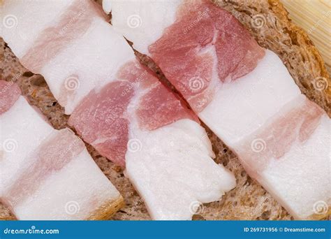 Small Slices of Salted Pork Fatback on Bread Close-up Stock Photo ...