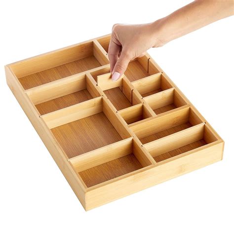 Bamboo Drawer Organizer Tray with 8 Adjustable Dividers for Kitchen ...