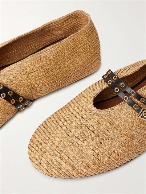 ALAÏA Leather-trimmed raffia ballet flats | NET-A-PORTER