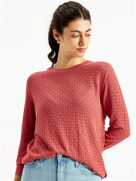 Women's Self Design Red Crew Neck Sweater – Levis India Store