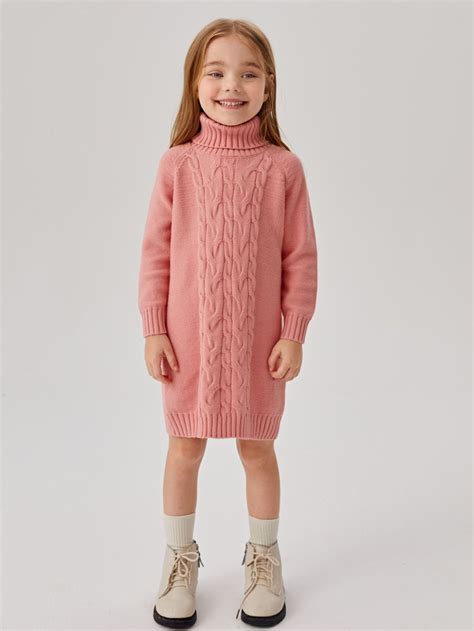 Toddler Girls Cable Knit Turtleneck Raglan Sleeve Jumper Dress ...